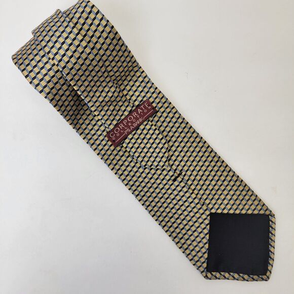 Jos A Bank Corp 100% Silk Embroidered Blue/Gold Stacked Boxes Necktie 57x3.75 - Picture 3 of 7